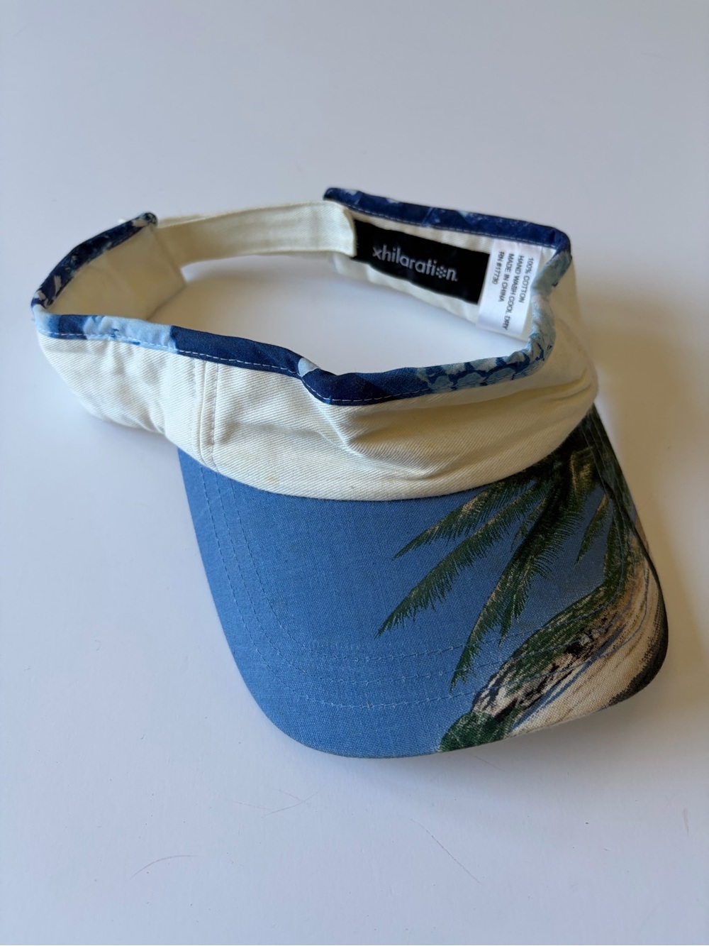 Vintage xhilaration Womens Tropical Palm Tree Island Blue Cream Visor Cotton